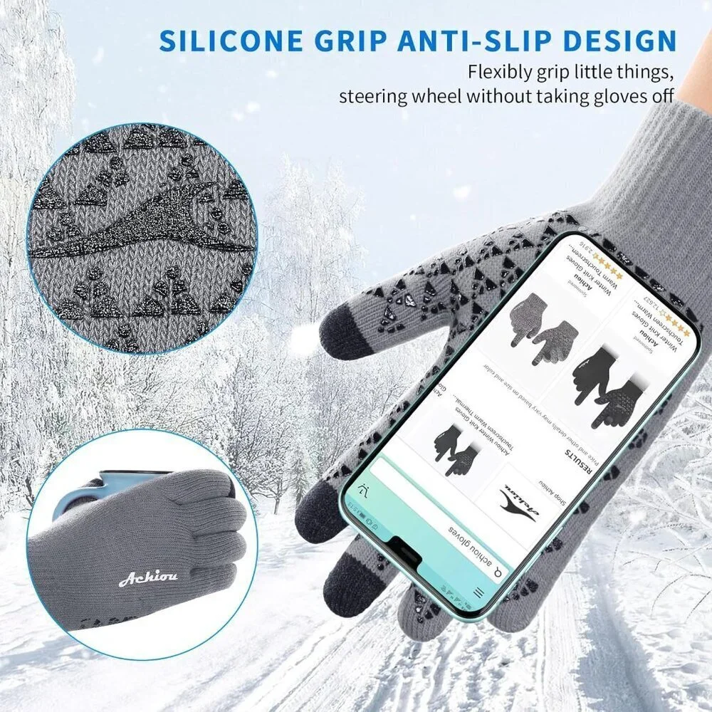 Women's Frost Gray Upgraded Touch Screen Thermal Soft Knit Lining Winter Gloves